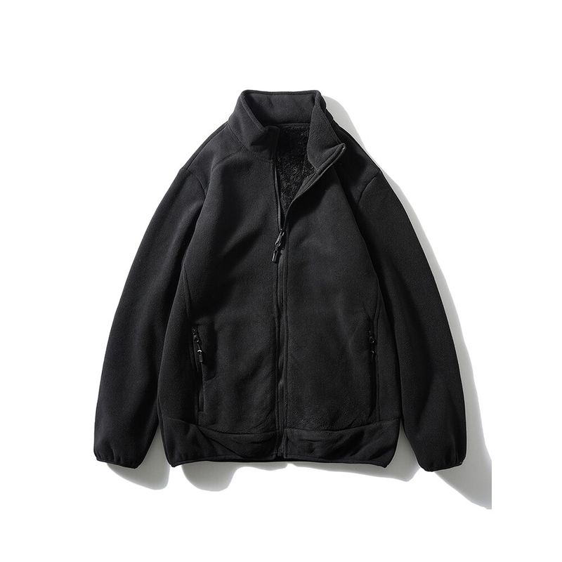 Outdoor Fleece Jacket for Men, Winter Thickened Fleece-Lined Stand Collar Fleece Coat, Foreign Trade Men's Lamb Fleece Sweatshirt