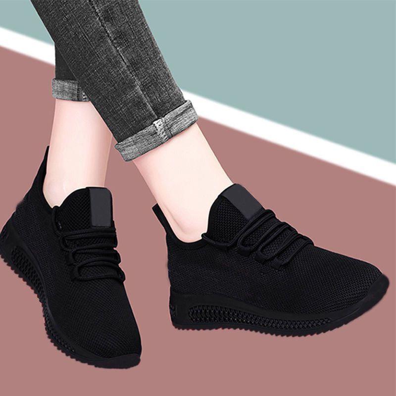 Fashionable Solid-colored Breathable Round-toe Sneakers for  Summer Women's Casual Comfortable Thick-soled Soft Sneakers