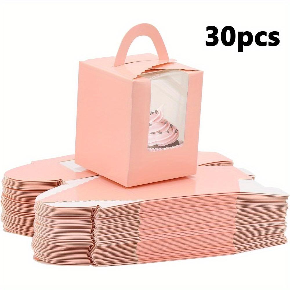 

30 шт. коробок для кексов, отдельные контейнеры для кексов с ручкой-окошком и вставками, розовая подарочная упаковочная коробка для выпечки, упаковка для подарков на вечеринку 30pcs розовый