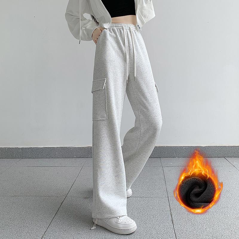 Overalls women's casual sports pants new high-waisted and thin tied feet straight wide-leg pants