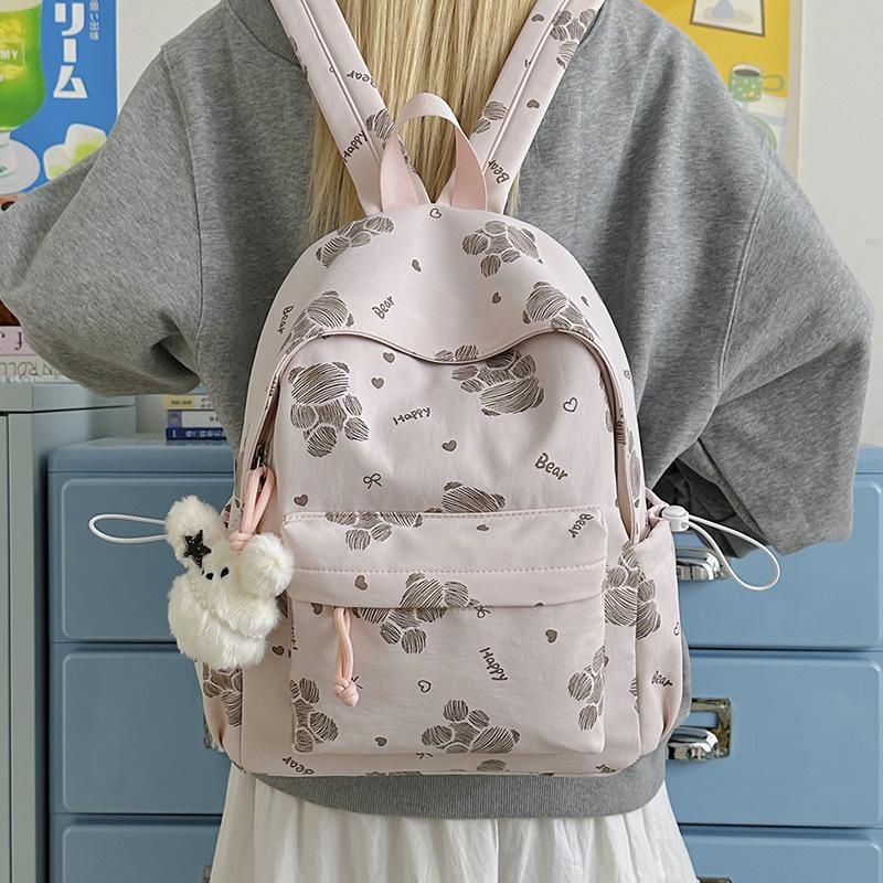 Women's Bear Printed Backpack Student's Lightweight Schoolbag