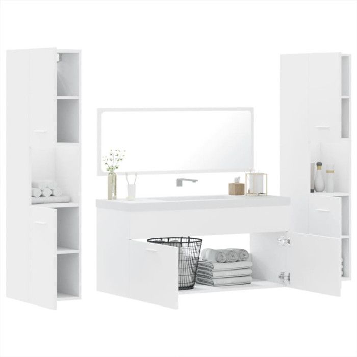 VidaXL Ensemble de meubles salle de bain 4 pcs blanc bois d'ingénierie, armoire de salle de bain, armoire de bain, 3308536
