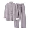Men's Chinese Style Cotton Linen Tang Suit Jacket & Pants Set with Frog Buttons - Retro Zen Meditation Outfit