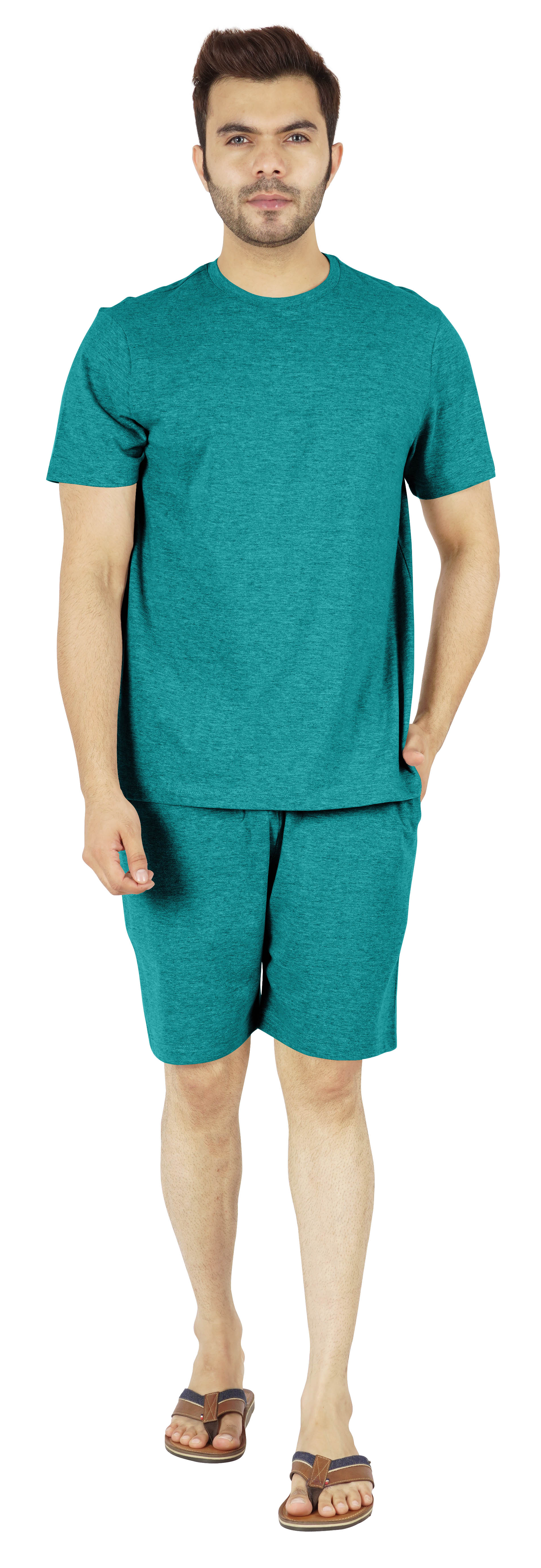 

Inkmeso Однотонний бавовняний комплект нічного одягу з 2 предметів, літні шорти та комплект футболок для чоловіків, класична піжама XX-Large чирок синього кольору