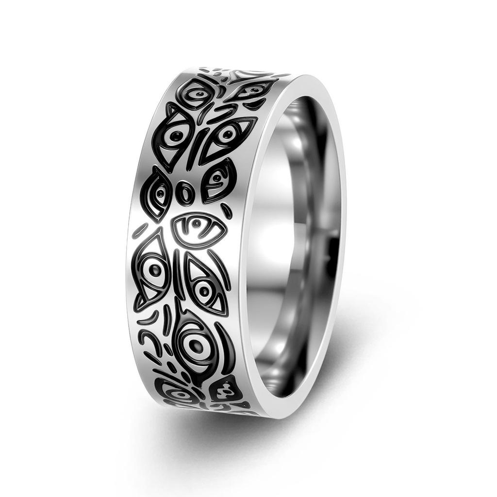 2024 Hot-Selling Retro Viking Devil Eye Titanium Steel Ring with Great Wall Pattern