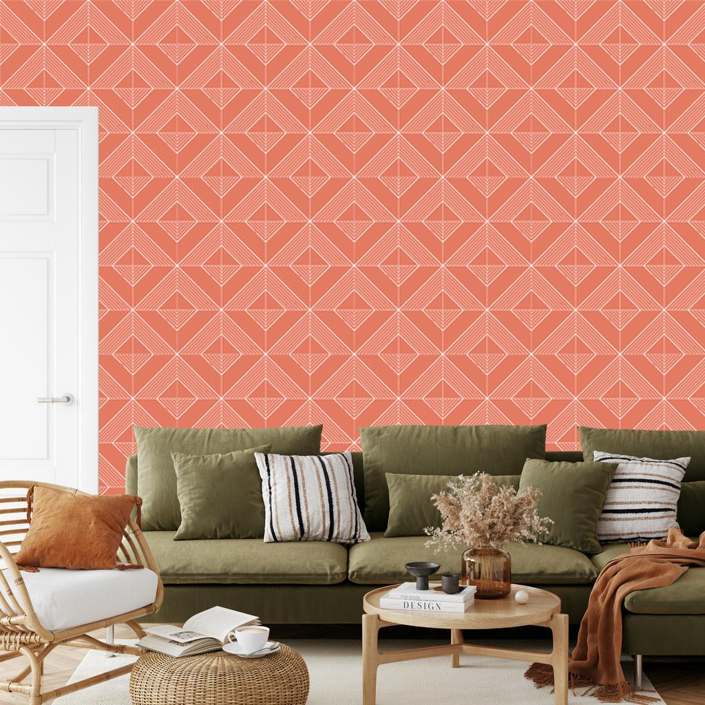 Geometric rhombus wallpaper coral and peach 50x1000