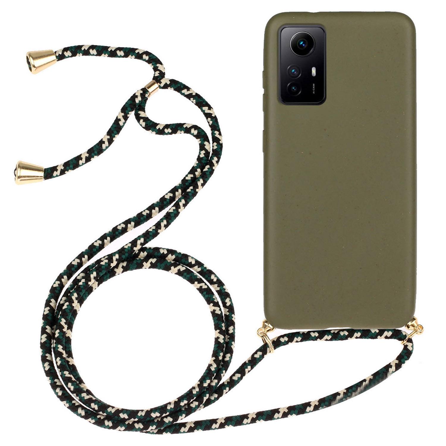 

Eco-friendly Phone Case for Xiaomi Redmi Note 12S 4G,Biodegradable Wheat Straw+TPU Cover with Lanyard Army Green