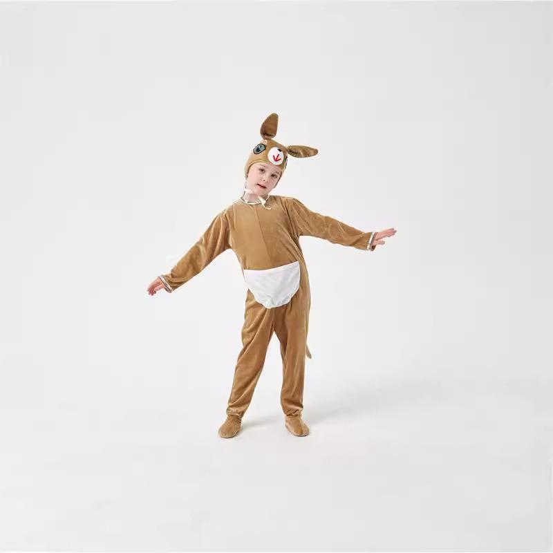 Halloween Children's Kangaroo Animal Costume Cute Men and Women Spring and Autumn Velvet Cartoon Animal Onesie To Keep Warm