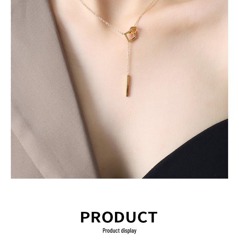 Minimalist Geometric Square Tassel Necklace - Titanium Steel Clavicle Chain, Style P819
