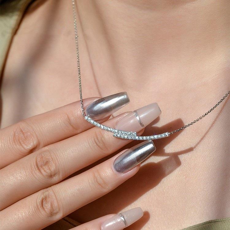 Collier pendentif S925 Argent Sterling Plaqué Or Double Rangée Zircon pour Femmes – Chaîne de Clavicule Élégante et Simple