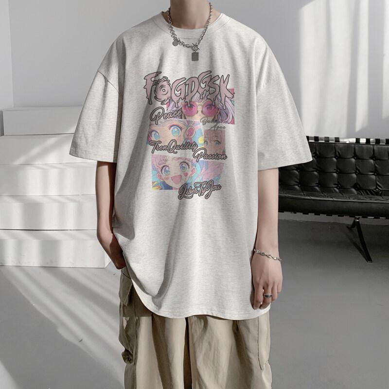 Unisexs Cotton Tshirts White 5XL Unisexs Oversized T Shirt Summer Casual Wear Letter Anime Print Tee Shirts for Unisex Male Clothes