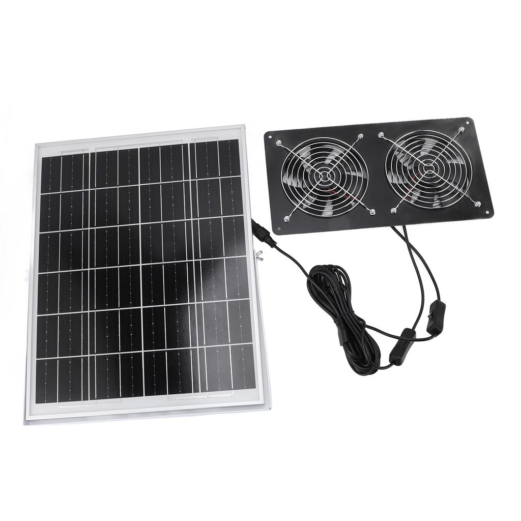 Solar Dual Fan Kit 30W IP65 Waterproofing Tempered Glass Laminate Aluminum Frame Ventilation Solar Fan for Outdoor Shed Greenhouses