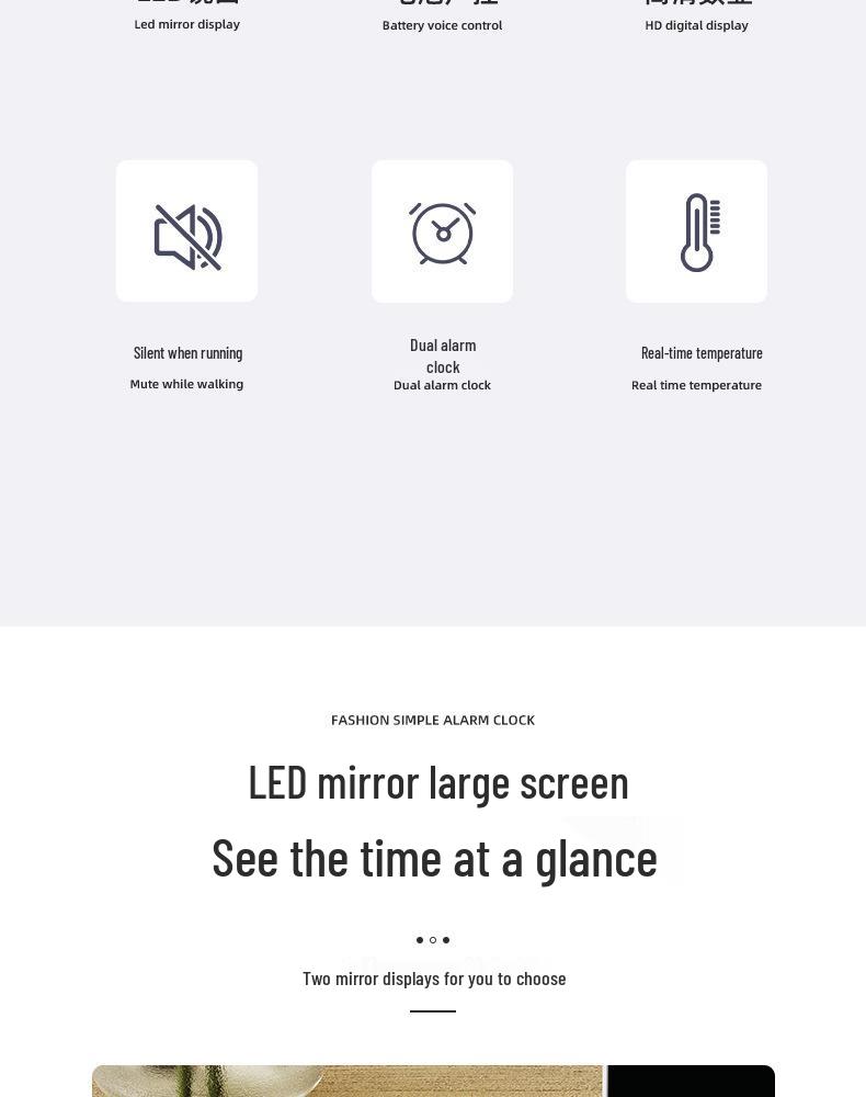 Minimalist Dual-Use LED Alarm Clock with Voice Control and Temperature Display