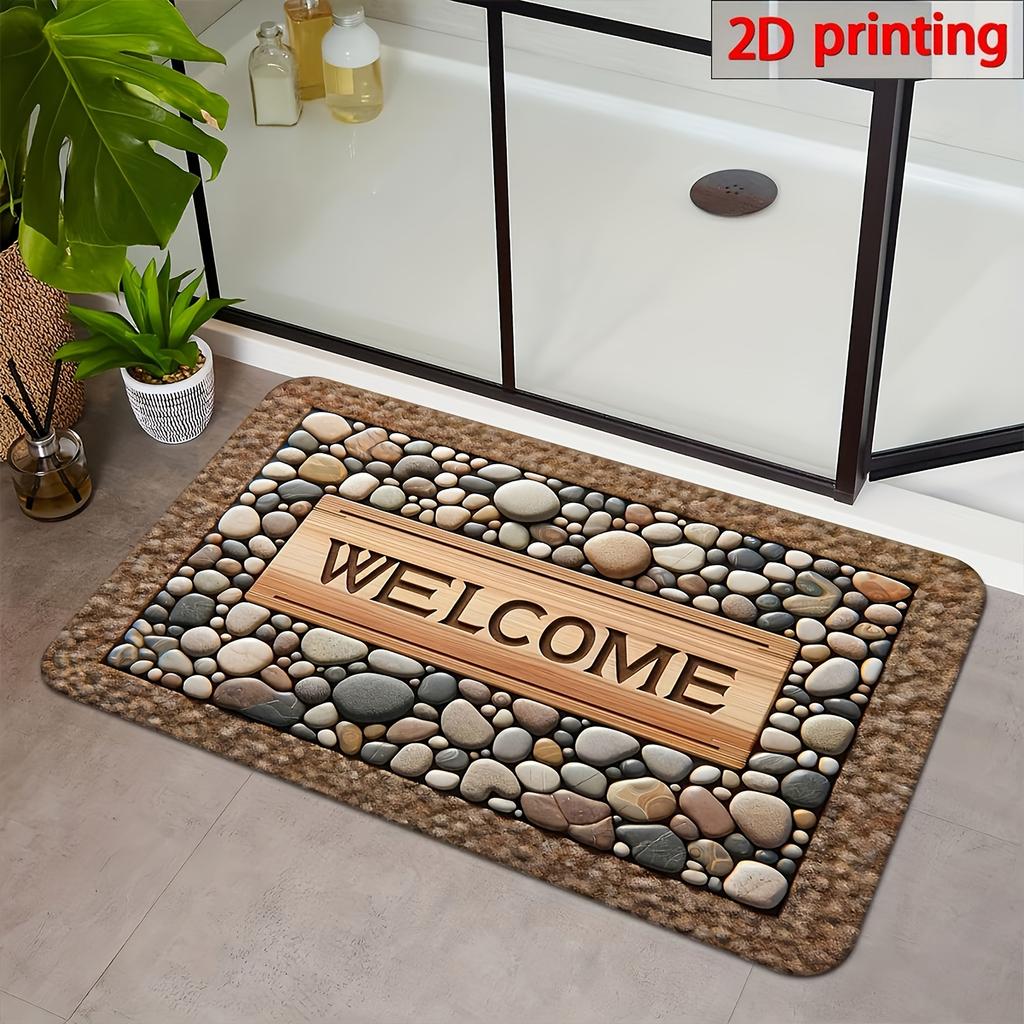 1pc Welcome Home Non-Slip Door Mat - Durable, Machine Washable Mat with Stone Pattern & Wood Texture Design - Perfect for Farmhouse Decor, All-Season