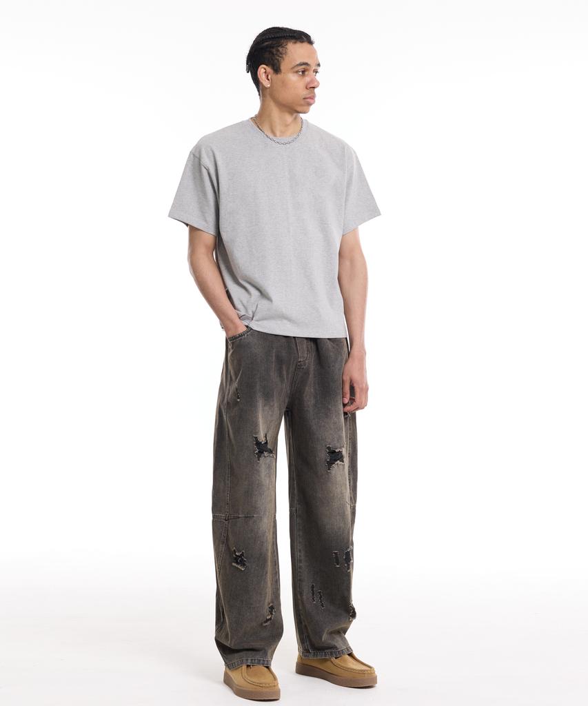 CREAM SODA LAB Tricou Standard Fit Cropped cu Mânecă Scurtă pentru Bărbați Gri