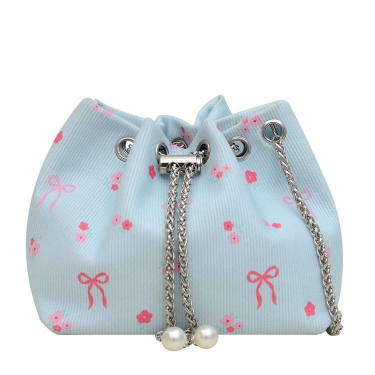 Trendy Soft Fabric Drawstring Bucket Bag With Chain For Women Ideal For Daily Outfits