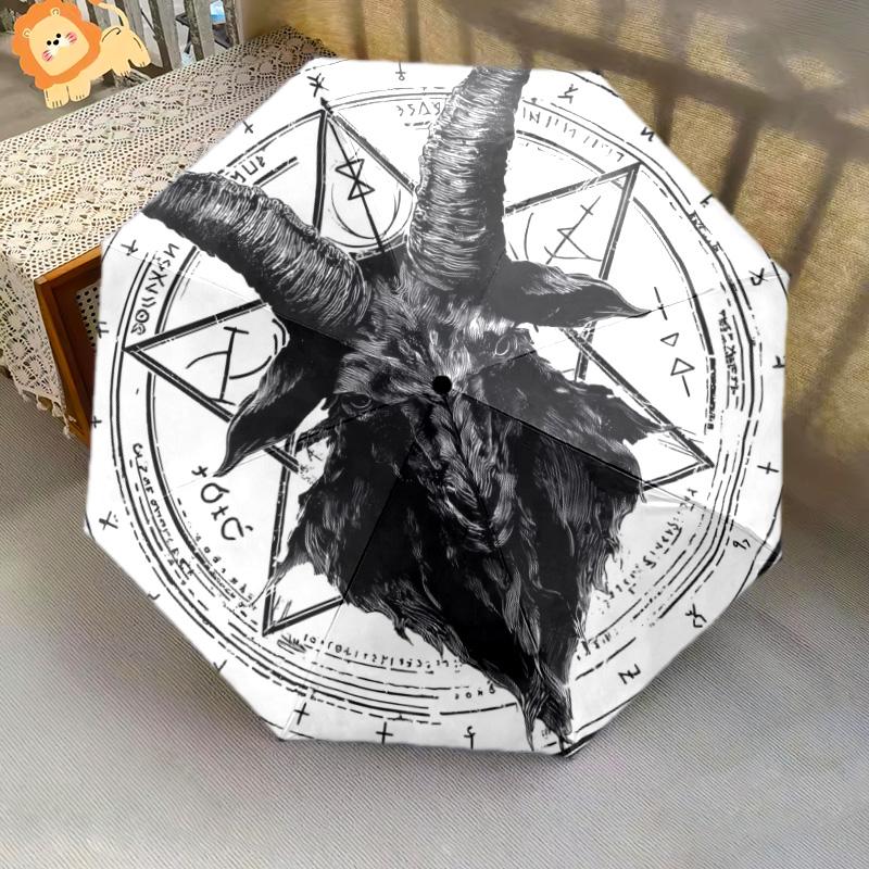 0106 Runic Sheep Head  pattern, automatic folding umbrella, portable and foldable design, 8 ribs, a Christmas or birthday gift.