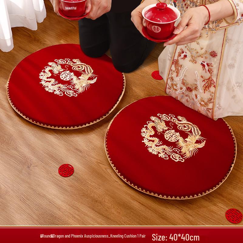 Red Double Happiness Wedding Ceremony Kneeling Cushions Set for Bride – Perfect for Tea Ceremony and Special Occasions