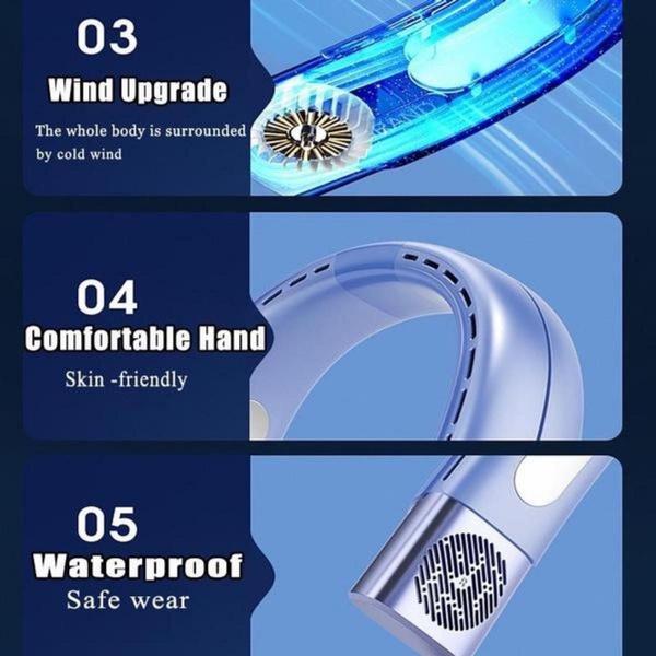 Nový závěsný ventilátor na krk Přenosná klimatizace USB 4000mah dobíjecí vzduchový chladič 5rychlostní elektrický ventilátor pro venkovní použití