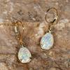 Female White Fire Opal Stone Classic Gold Color Water Drop Earrings Cute Dangle Boho  For Women