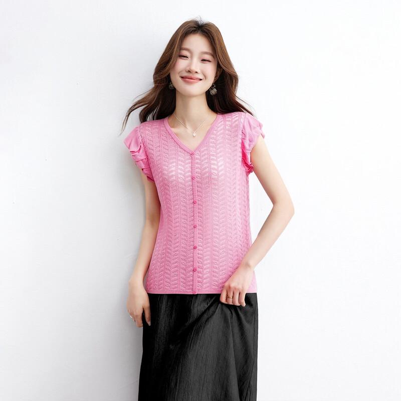 Srcr Women s Mulberry Silk Blend Flutter Sleeve Knit Top M