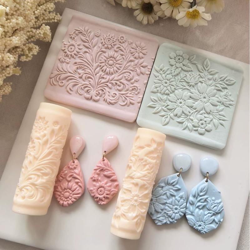 For Clay Crafting, Durable Plastic French Pattern Soft Pottery Earring Polymer Clay Texture Roller, Seamless Cutter Tool