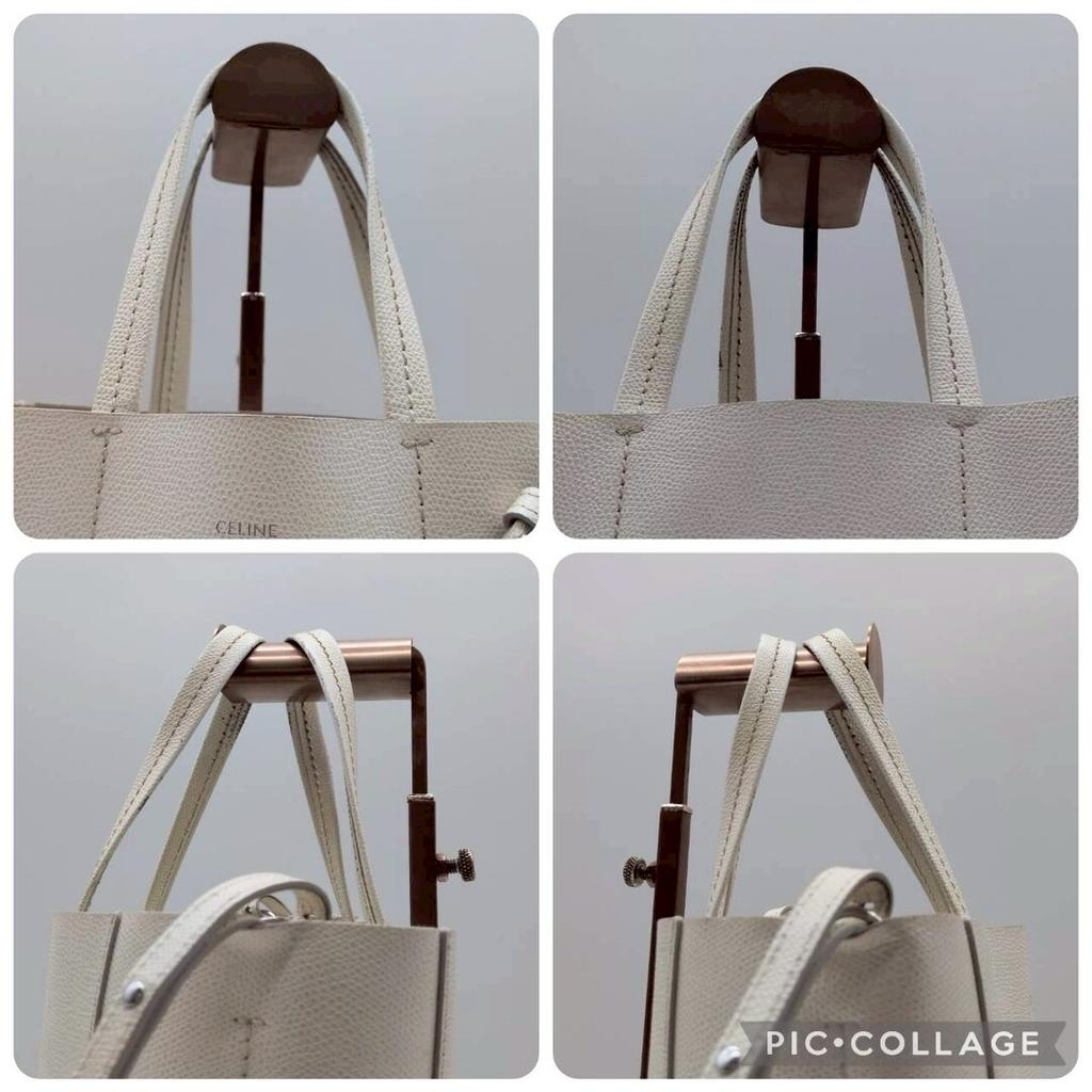 CELINE Vertical Cabas Small 2way Handbag Shoulder Bag Strap Crossbody Genuine Leather White