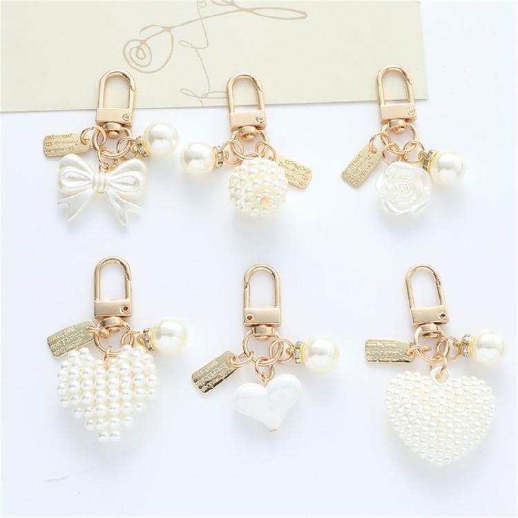 Elegant Heart Keychain with Pearls Accent Trendy Pearls And Alloy Rose Heart Keychain Adornment For  Fashion Lovers