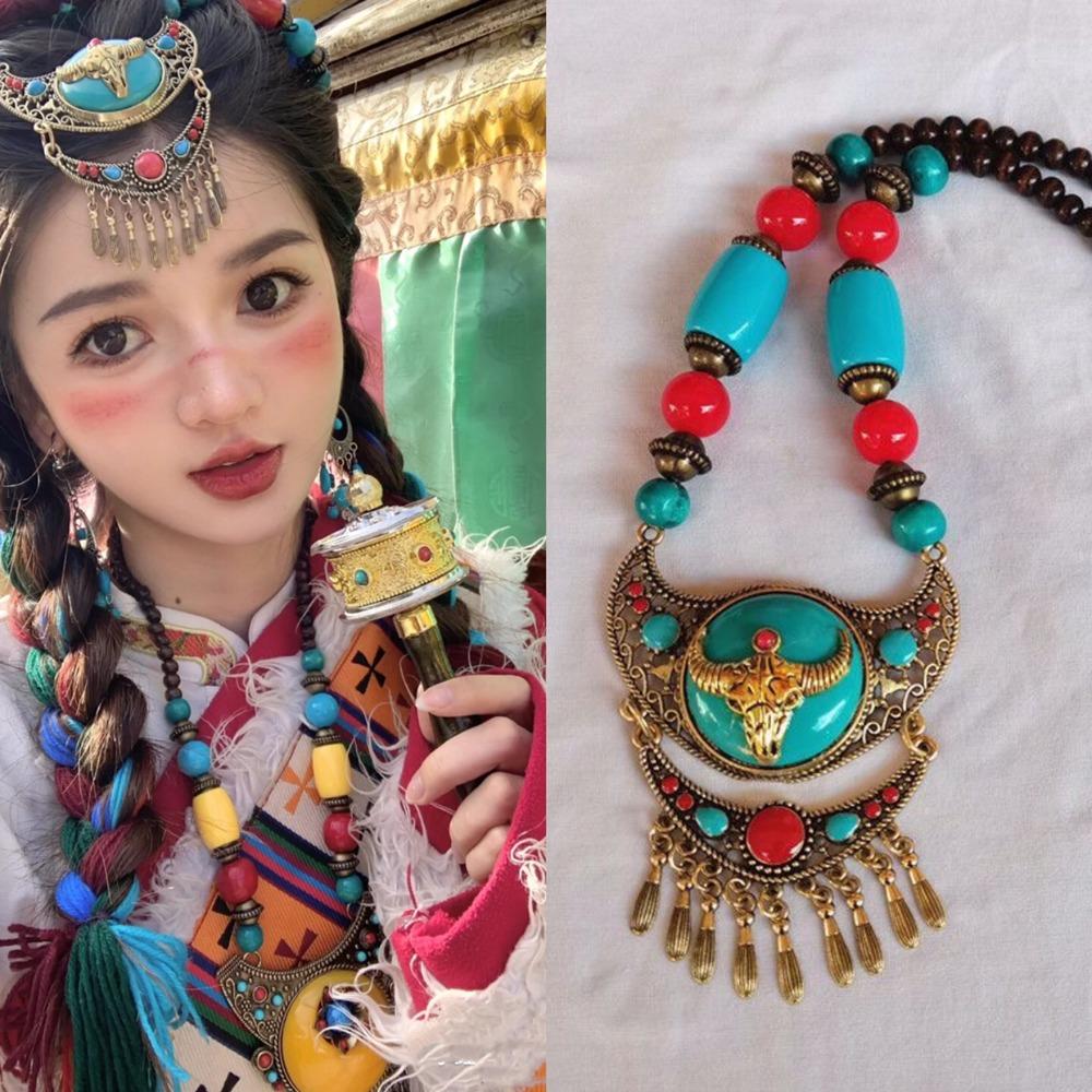 Women Head Chain Ethnic Style Forehead Chain Eyebrow Pendant Beads Tassels Headbands  Travel