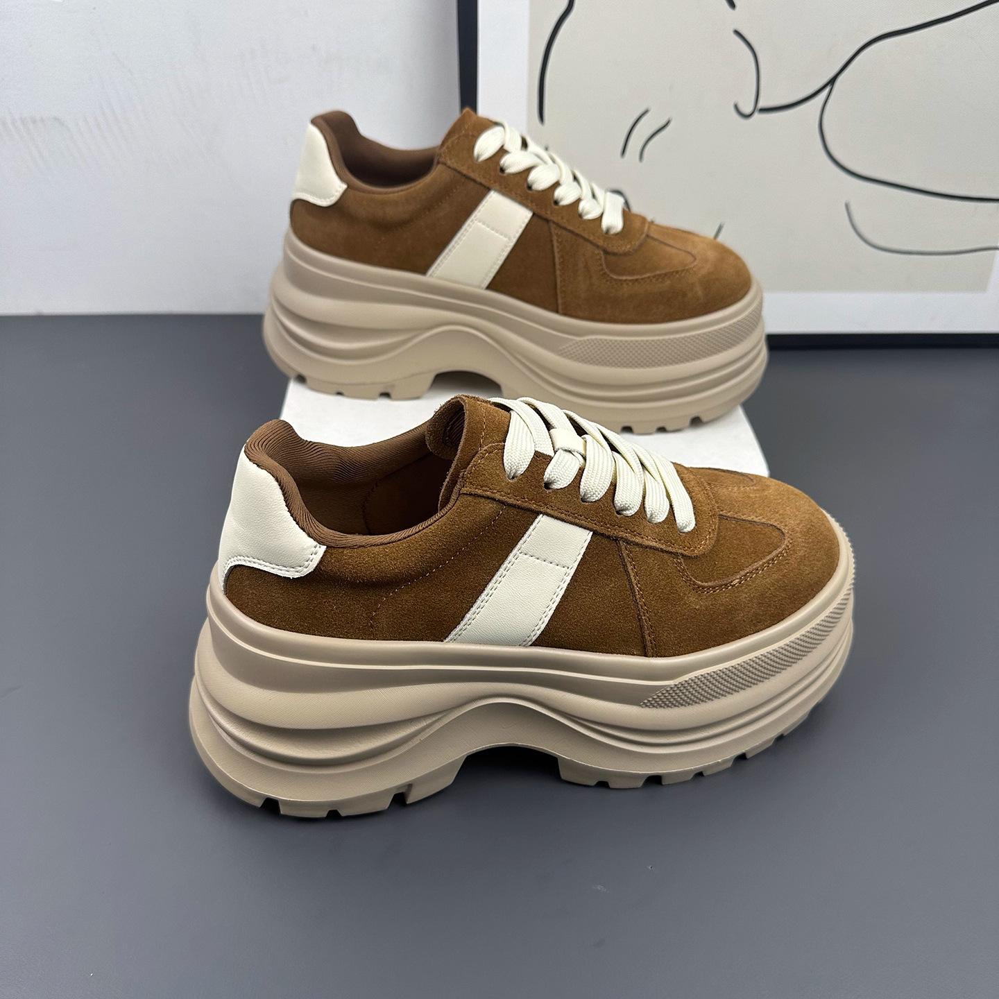 

Кожаные ретро туфли-маффины женские осень 2025 новые с круглым носком на шнуровке повседневные универсальные на платформе немецкие тренировочные туфли 40 верблюд