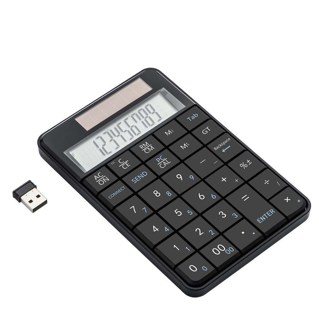 MCSaite 2-in-1 Wireless Calculator & Numeric Keypad with USB Receiver, 29 Keys, Compact Solar-Powered Calculator, 10-Digit Multi-Function Number Pad,