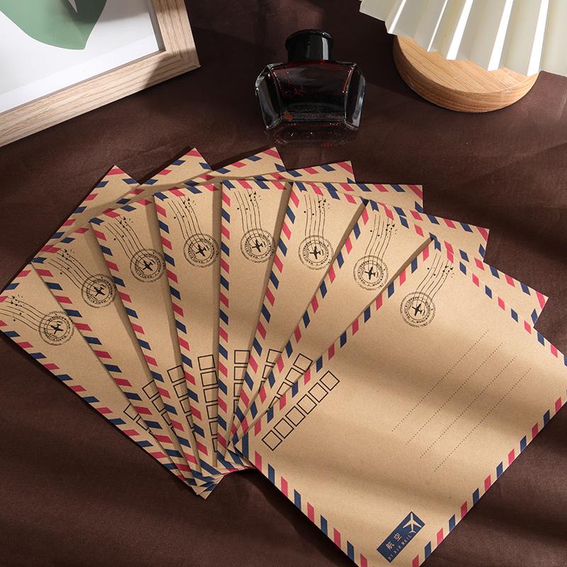 Kraft Paper Retro European Style Airmail Envelope & Stationery Set with Postcards and Greeting Cards In White