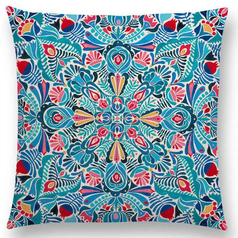 Neueste Boho Bunte Blumen Kissenbezug Rosa Regenbogen Lebhaft Floral Mandalas Musterdesign Begeisterung Drucke Kissenbezug