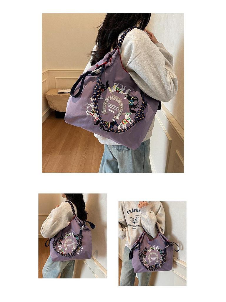 Women's Large Capacity Embroidered Drawstring Tote Bag with Custom Text or Logo