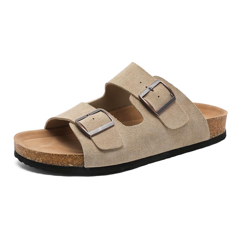 Fashion Men's Breathable Fashionable Double Button Slippers Soft Sole Walking Shoes Non-Slip Outdoor Slides Comfortable Beach Sandals