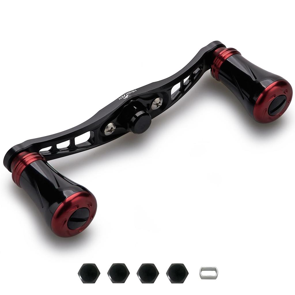 HEIGHTEN 92mm Reel Handle with 19mm Compatible with and Abu Baitcasting Wing Pillar Series Knob, Shimano, Daiwa, Reels, (Black & Red) (921)