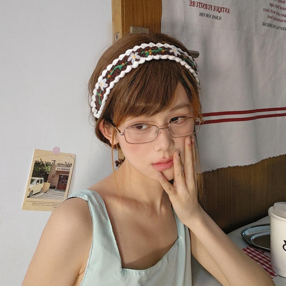 Woolen Yarn Knitted Flower Headband Embroidered Pastoral Style Hair Band Crochet Hair Band  Girls