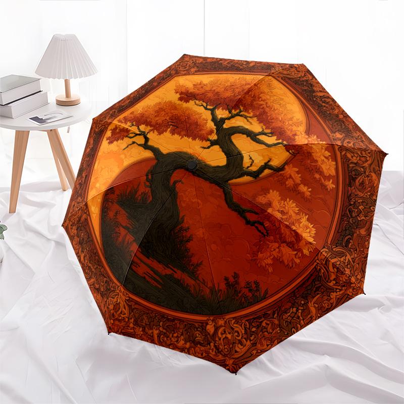 

Evening Tree pattern, automatic folding umbrella, portable and foldable design, 8 ribs, a Christmas or birthday gift.