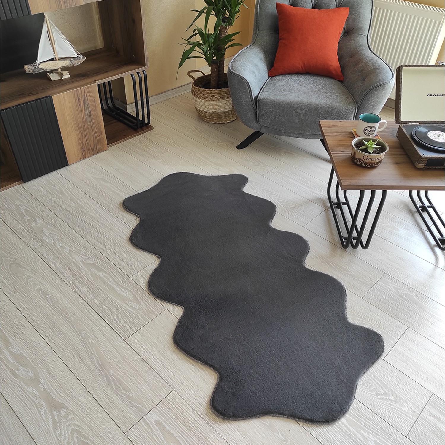 

Антрацитовый серый плюшевый бегун из перьев кролика из шкуры 70 x 150 cm темно-серого