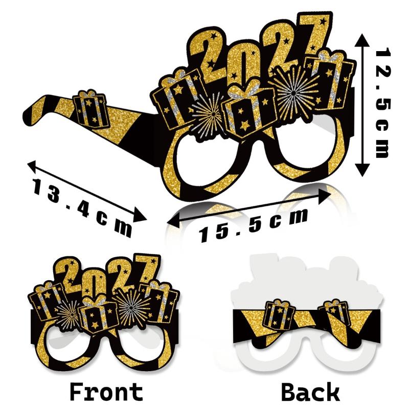 8 Pcs 2027 Happy New Year Party Paper Glasses Black Gold Birthday Party Decoration Photo Prop