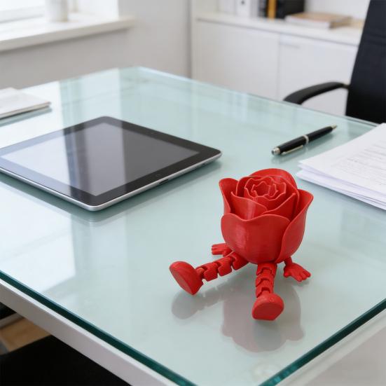 Yousheng 3D Printed Rose Figurine with Articulated Legs Movable Joints Flower Fidget Toy Desktop Decoration Ornament Mother's Day Valentine's Day Gift