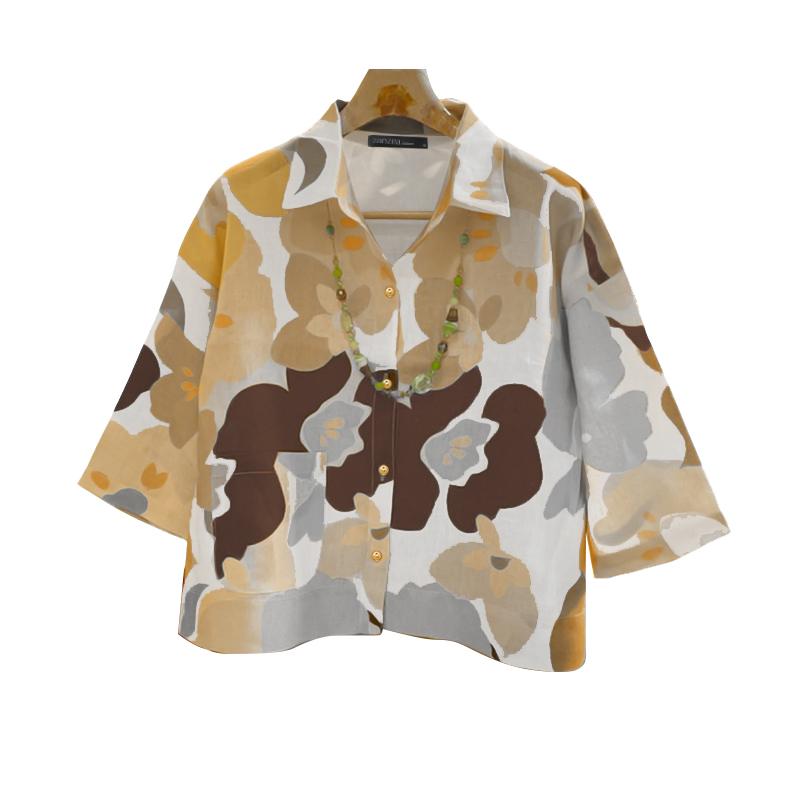 

ZANZEA Женская повседневная блузка с отложным воротником, рукавами 3/4 и свободным цветочным принтом 4XL хаки