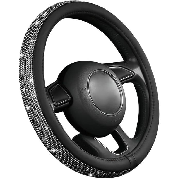 Ziciner Steering Wheel Cover, Bling Crystal Rhinestones Auto Wheel Protector, Sparkly Cover Universal Fit Diverse 14.5-15 Inch Steering Wheel,