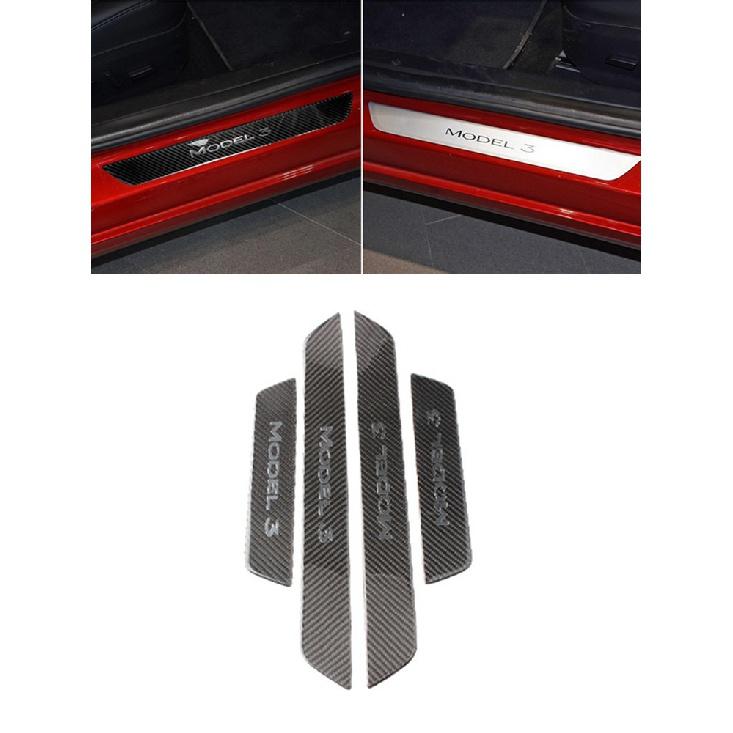 Bandă de prag din fibră de carbon pentru Tesla Model 3 Autocolante de protecție pentru pragul ușii, pedală de bun venit, decorare mașină