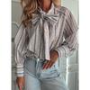 Womens Striped Printed Tie Neck Blouse Summer Fashion Vacation