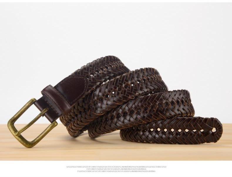 Men's Retro Hollow Genuine Leather Belt with Pin Buckle