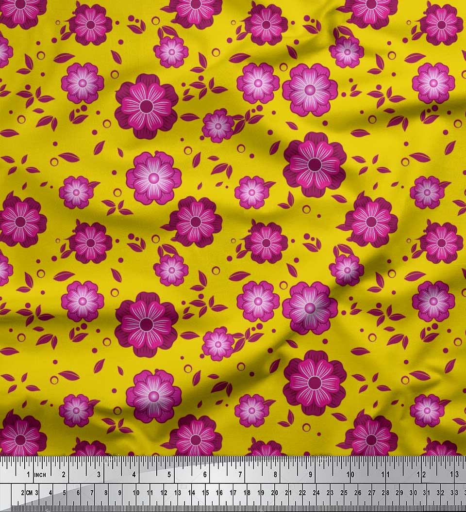 

Японська креп-атласна тканина Soimoi Листя та квіткові художні принти на метр 42 дюйми 42 Inch Wide - Poly Crepe жовтий