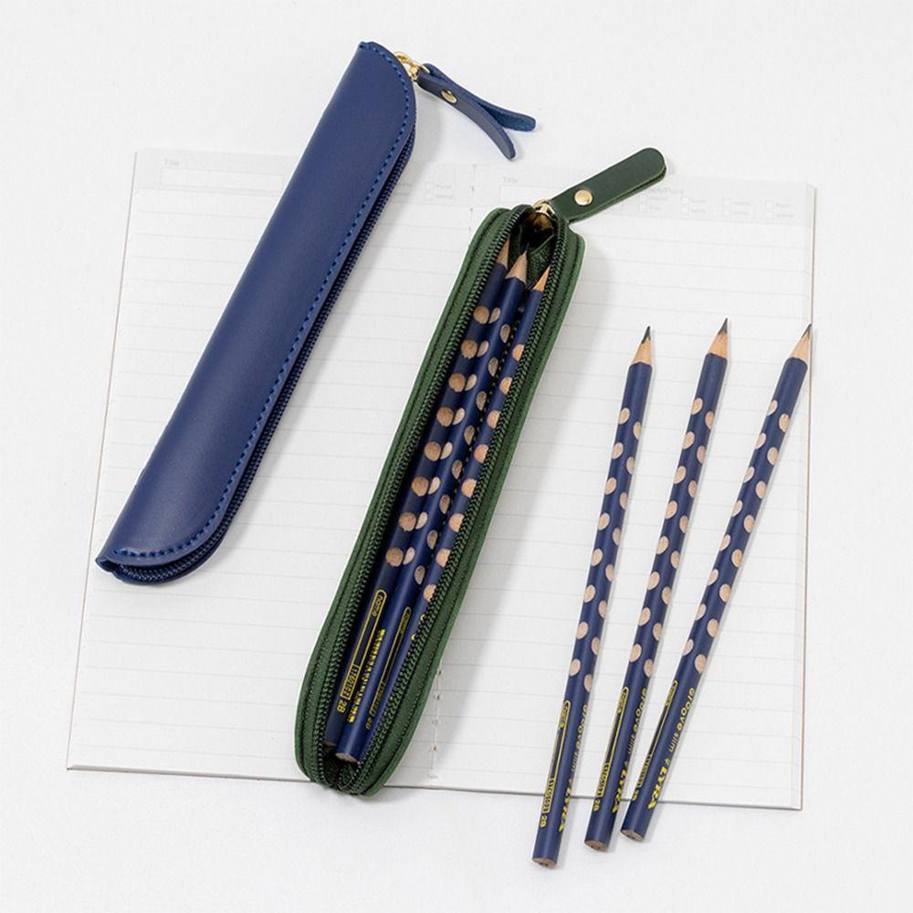 PU Leather Pen Bag Solid Color Stationery Storage Bag Portable Pen Protective Bag Business