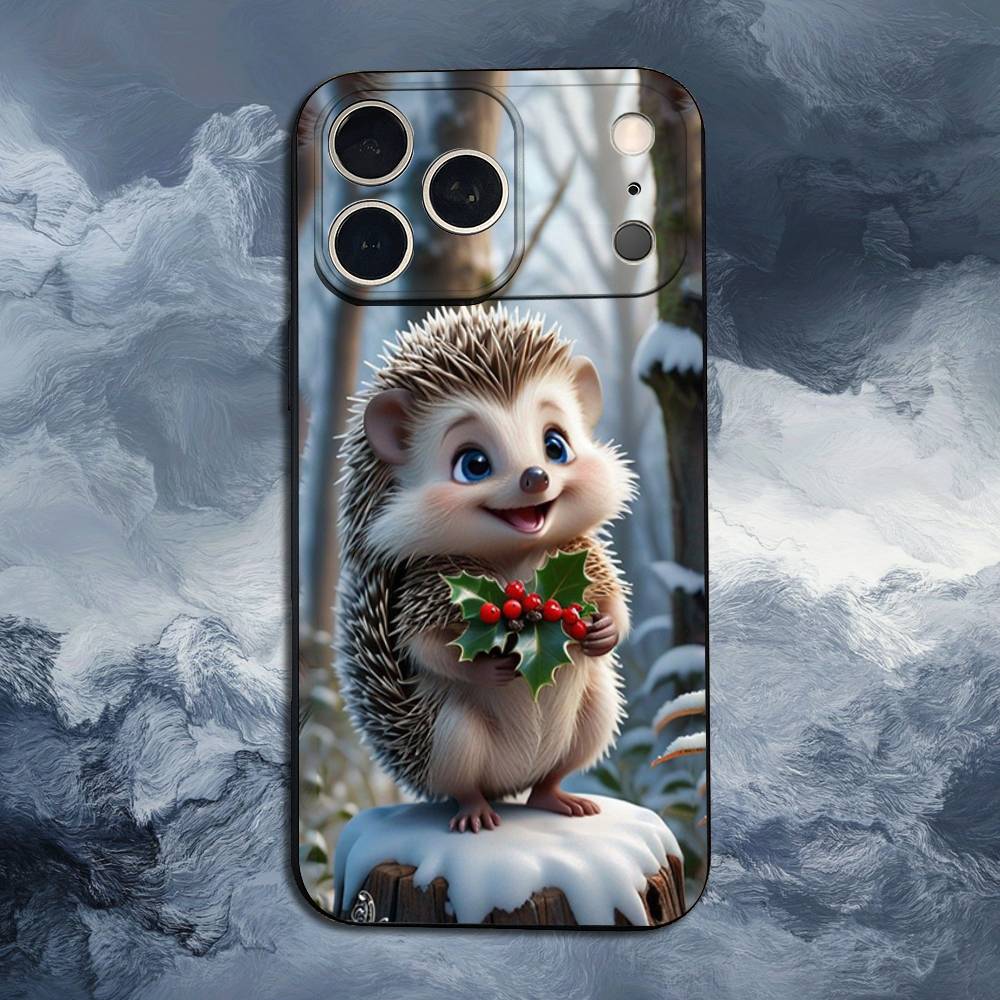 Cute Hedgehog  For iPhone 13,16,11,14,17,12,15,Plus,Pro Max,XS,X,XR,SE,Mini,8,7,Phone Case Soft Silicone Black