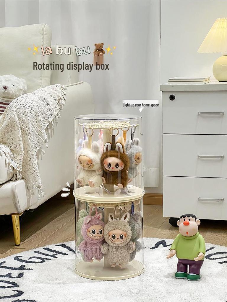 Rotating Labubu Plush Figurine Display Box and Stand